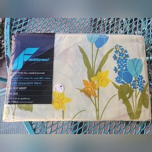 Vintage Fieldcrest Floral King Flat Sheet 78"x80"